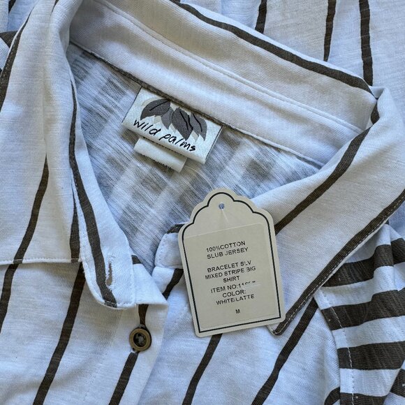 NWT Wild Palms Button Shirt 100% Cotton Long Sleeve Stripe Beach Stretchy - Picture 4 of 4